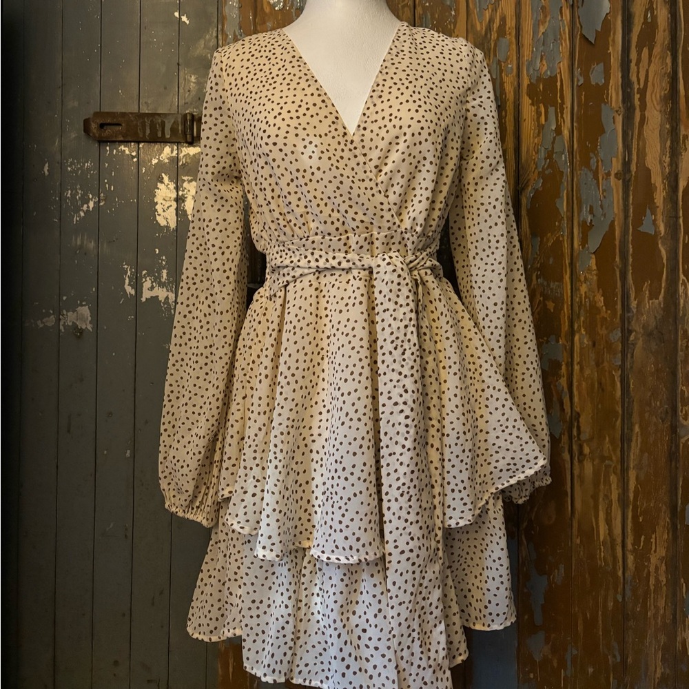Japna cream and brown polka dot dress